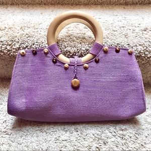Vintage Lavender Wood Round Handle Purse Handbag